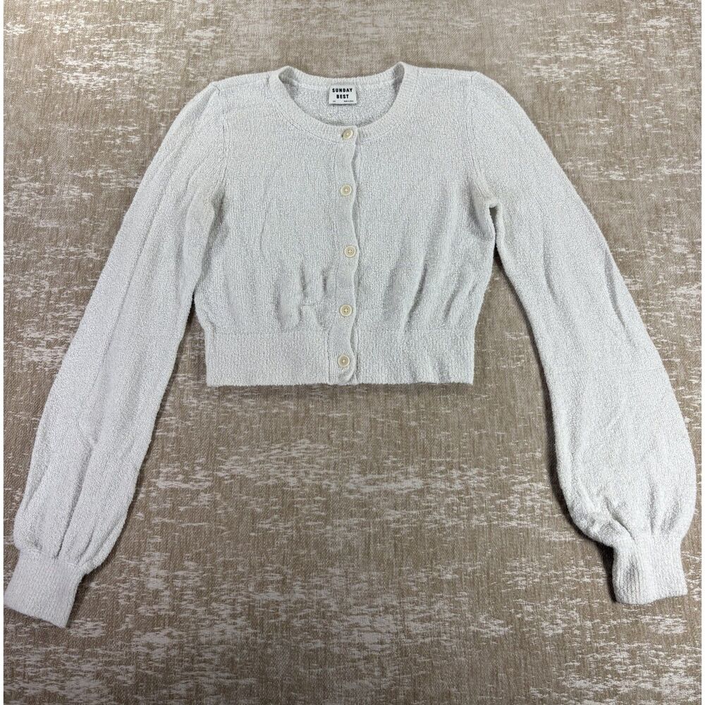 Sunday Best Cropped Textured Knit Cardigan Grey 2XS
